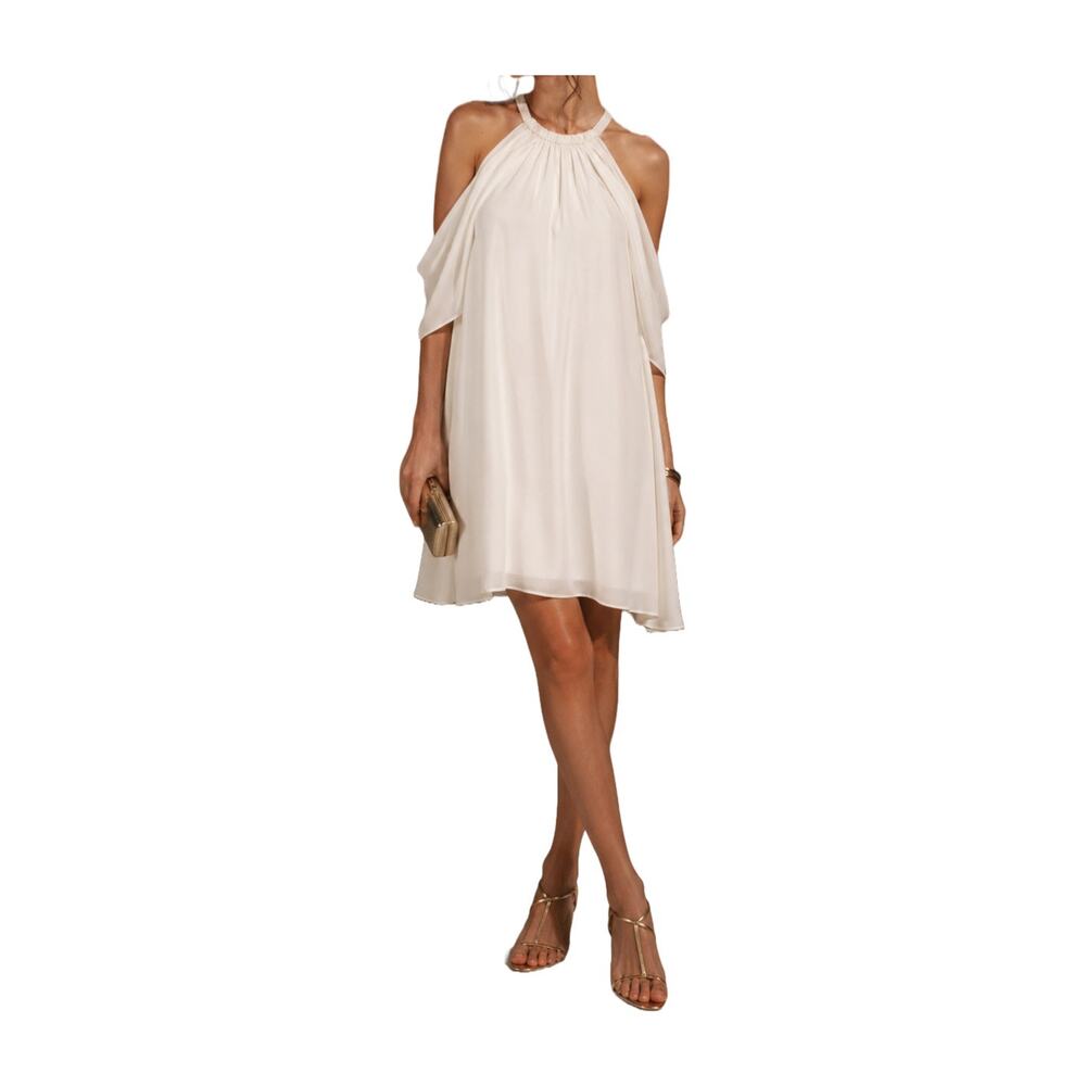 Halston Elsie Draped Cold Shoulder Cape Mini Dress Chalk White Ivory Size 4